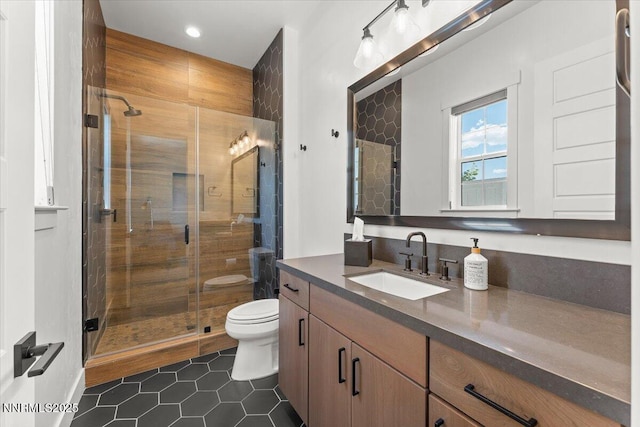 206 Criollo Ct, Reno, NV 89511 - full bath with tile patterned flooring, vanity, a shower stall, and recessed lighting
