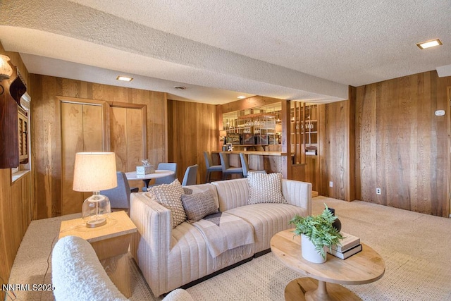 128 Holly Ln Unit B, Stateline, NV 89449 - carpeted living room with wood walls and a textured ceiling