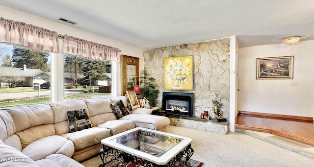 3510 Rancho Cir S, Lake Tahoe, CA 96150 - living room with carpet flooring and a fireplace