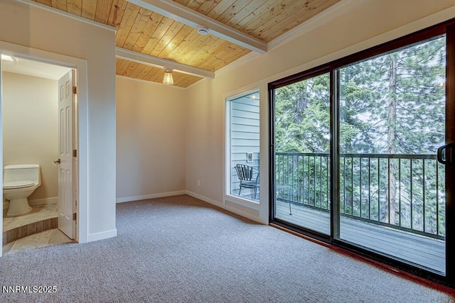 331 Tramway Dr Unit 17, Stateline, NV 89449 - empty room featuring a wooden ceiling with exposed beams and carpet flooring