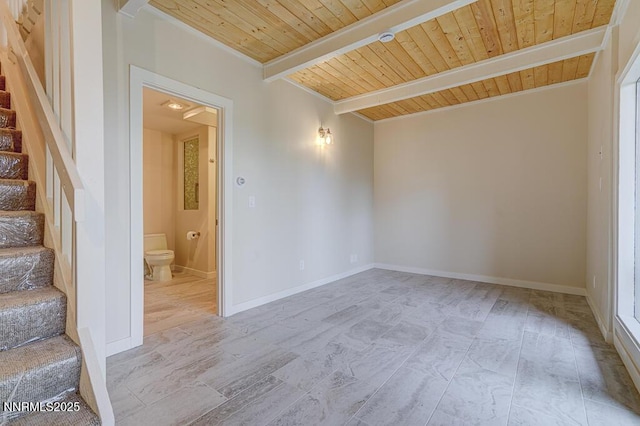 331 Tramway Dr Unit 17, Stateline, NV 89449 - unfurnished room featuring stairway and a wood ceiling with exposed beams