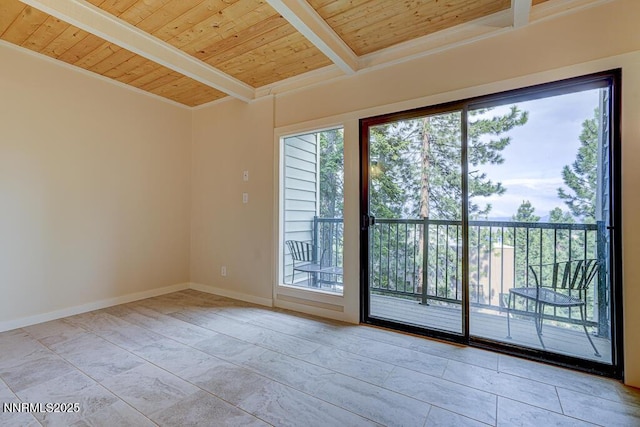 331 Tramway Dr Unit 17, Stateline, NV 89449 - empty room featuring a wooden ceiling with exposed beams and baseboards