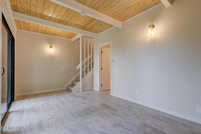 331 Tramway Dr Unit 17, Stateline, NV 89449 - unfurnished room featuring a wood ceiling with exposed beams and stairs