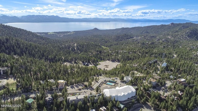 331 Tramway Dr Unit 17, Stateline, NV 89449 - aerial view of property and surrounding area featuring a heavily wooded area and a water and mountain view