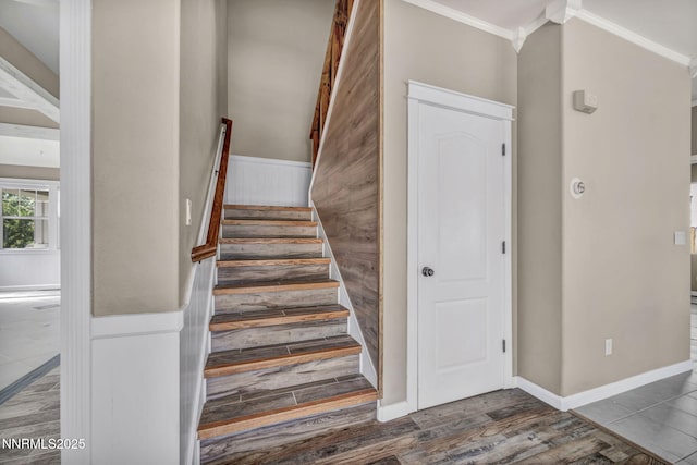 2182 Talladega Ct, Sparks, NV 89436 - staircase with crown molding and wood finished floors
