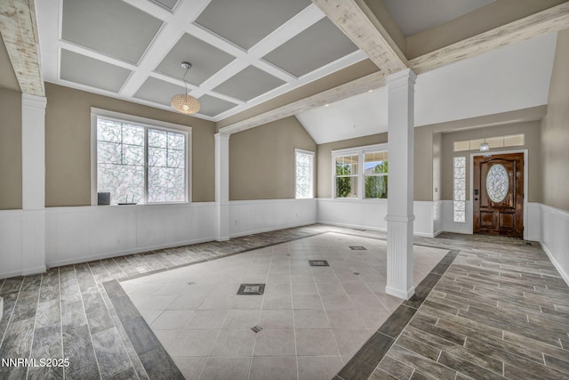 2182 Talladega Ct, Sparks, NV 89436 - entryway featuring decorative columns, wainscoting, wood finished floors, and coffered ceiling