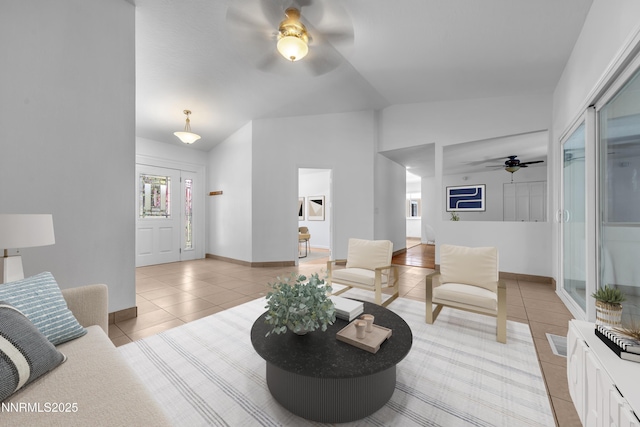 185 Marmot Dr, Reno, NV 89523 - living room featuring ceiling fan, lofted ceiling, and light tile patterned floors