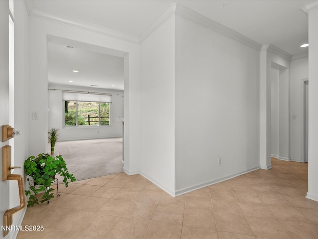1835 Trail Creek Way, Reno, NV 89523 - hall featuring crown molding, light tile patterned floors, recessed lighting, and light colored carpet