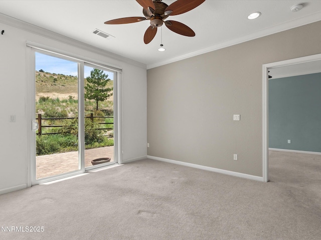 1835 Trail Creek Way, Reno, NV 89523 - spare room with a smoke detector, light colored carpet, ornamental molding, a ceiling fan, and recessed lighting