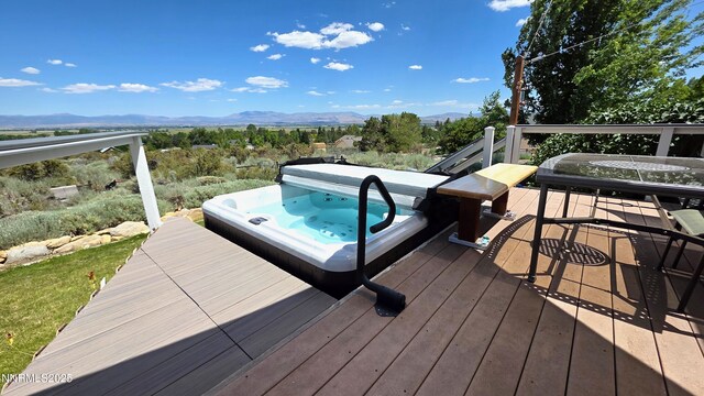 220 Sierra Shadows Ln, Gardnerville, NV 89460 - deck with a hot tub and a mountain view