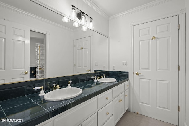 224 Foothill Meadows Ct, Genoa, NV 89411 - bathroom with double vanity and crown molding