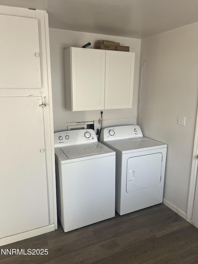 1470 Franklin Ave, Lovelock, NV 89419 - washroom with cabinet space, washer and dryer, and dark wood-type flooring
