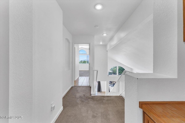 1592 Reno View Dr, Reno, NV 89523 - hall with an upstairs landing, carpet floors, and recessed lighting