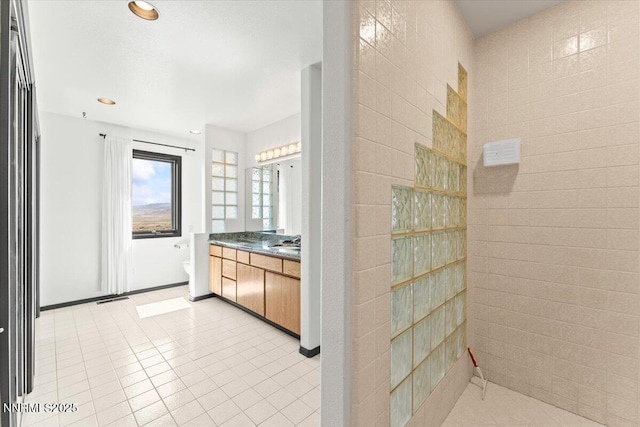 5455 Wild Horse Rd, Reno, NV 89510 - full bathroom with vanity, a walk in shower, recessed lighting, and tile patterned flooring