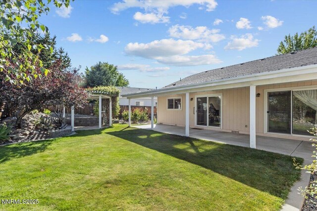 9732 Autumn Leaf Way, Reno, NV 89506 - rear view of property with a patio area, a yard, and a pergola
