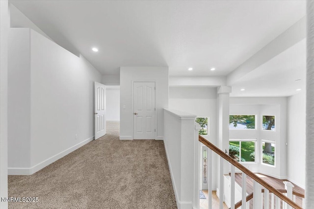 4413 Desert Hills Ct, Sparks, NV 89436 - hall featuring carpet, an upstairs landing, and recessed lighting