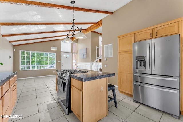 1782 Driftwood Dr, Sparks, NV 89431 - kitchen with appliances with stainless steel finishes, light brown cabinets, light tile patterned floors, and a kitchen island