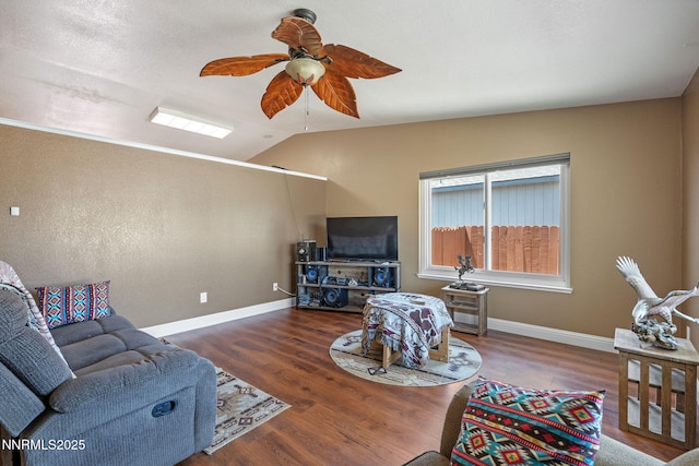 7358 Rubens Ct, Sun Valley, NV 89433 - living area with ceiling fan, wood finished floors, and vaulted ceiling