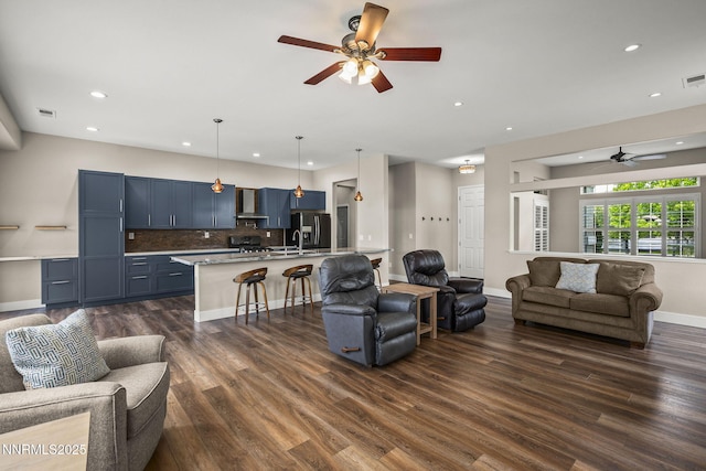 1660 Murrieta Ct, Reno, NV 89521 - living room featuring ceiling fan, recessed lighting, and dark wood-style floors