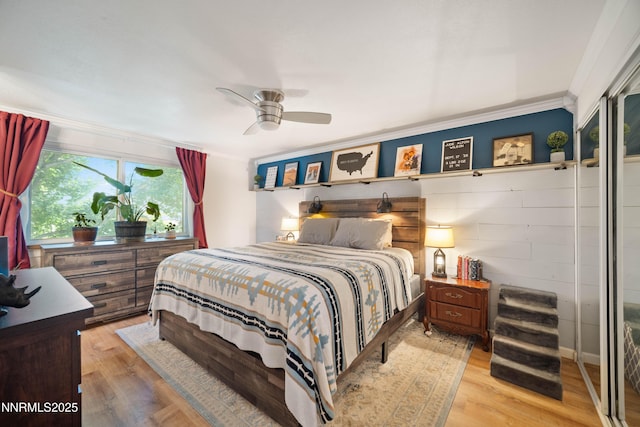 1165 Autumn Hills Dr, Reno, NV 89511 - bedroom featuring ornamental molding, light wood-type flooring, and ceiling fan