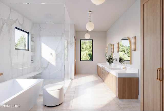 6832 Rabbit Brush Ct, Reno, NV 89511 - bathroom featuring plenty of natural light, a marble finish shower, and a freestanding bath