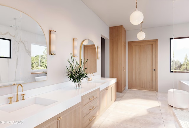 6832 Rabbit Brush Ct, Reno, NV 89511 - full bathroom featuring double vanity, a soaking tub, and tile patterned floors