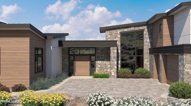 6832 Rabbit Brush Ct, Reno, NV 89511 - property entrance featuring stone siding and a garage
