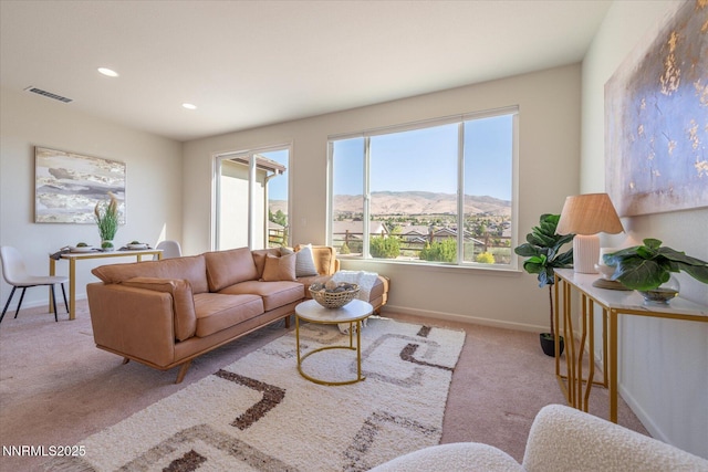 1160 Sugar Creek Trl, Reno, NV 89523 - carpeted living room featuring a mountain view and recessed lighting