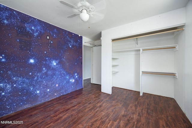 1021 Whitaker Ln, Fallon, NV 89406 - unfurnished bedroom with wood finished floors, ceiling fan, and a closet