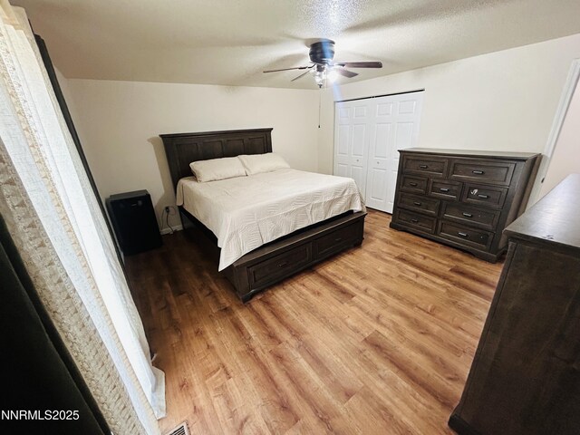 1442 Spooner Dr, Carson City, NV 89706 - bedroom with light wood-type flooring, ceiling fan, and a closet