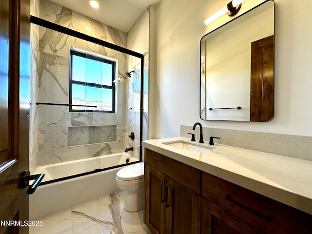 2935 Portrush Dr, Genoa, NV 89411 - full bath featuring vanity, enclosed tub / shower combo, marble look tiles, and recessed lighting