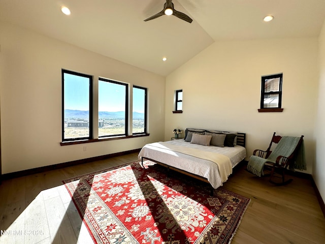 2935 Portrush Dr, Genoa, NV 89411 - bedroom featuring wood finished floors, recessed lighting, lofted ceiling, and ceiling fan