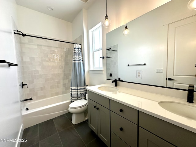 5454 Side Saddle Trl, Reno, NV 89511 - full bathroom with double vanity, shower / tub combo with curtain, and tile patterned floors