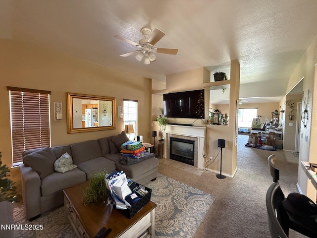 2271 Ruddy Way, Spanish Springs, NV 89441 - carpeted living room with ceiling fan and a tiled fireplace