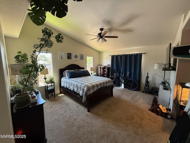 2271 Ruddy Way, Spanish Springs, NV 89441 - bedroom featuring vaulted ceiling, carpet flooring, a textured ceiling, and a ceiling fan