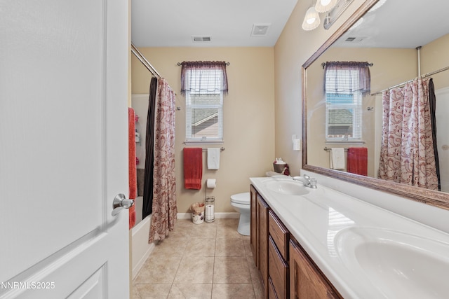164 Oakridge Dr, Dayton, NV 89403 - bathroom featuring tile patterned flooring, double vanity, and shower / tub combo with curtain