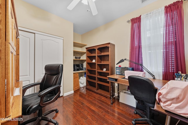 164 Oakridge Dr, Dayton, NV 89403 - office area with dark wood finished floors and a ceiling fan