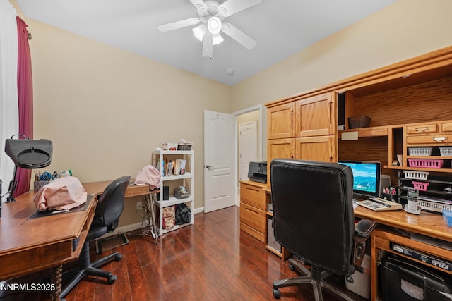 164 Oakridge Dr, Dayton, NV 89403 - office area with a ceiling fan and dark wood-type flooring