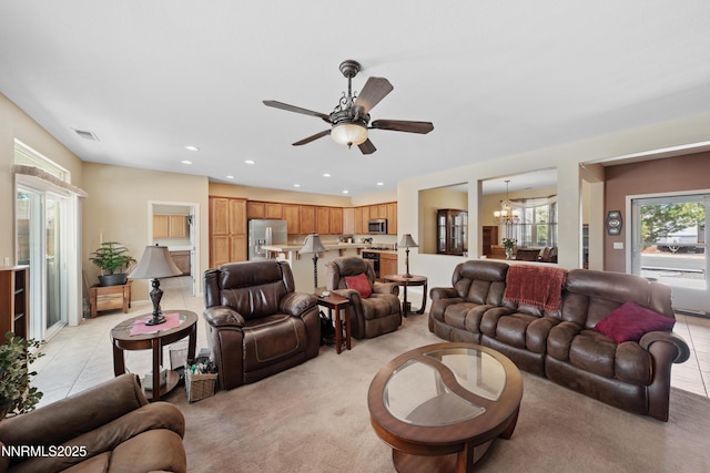 164 Oakridge Dr, Dayton, NV 89403 - living area with a ceiling fan, a chandelier, recessed lighting, and light colored carpet