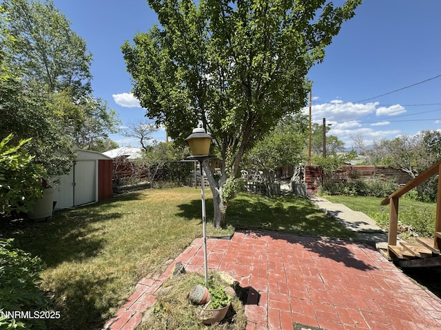 4 3rd St, Mcgill, NV 89318 - fenced backyard featuring a shed and a patio