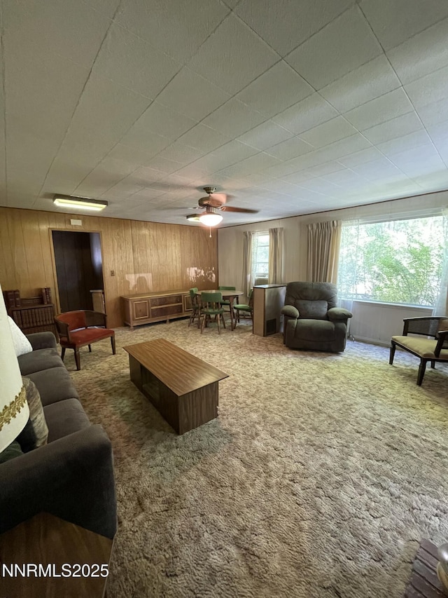 4 3rd St, Mcgill, NV 89318 - carpeted living area featuring wood walls and a ceiling fan
