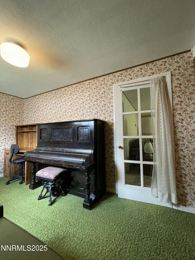 4 3rd St, Mcgill, NV 89318 - sitting room with wallpapered walls, a textured ceiling, and carpet flooring