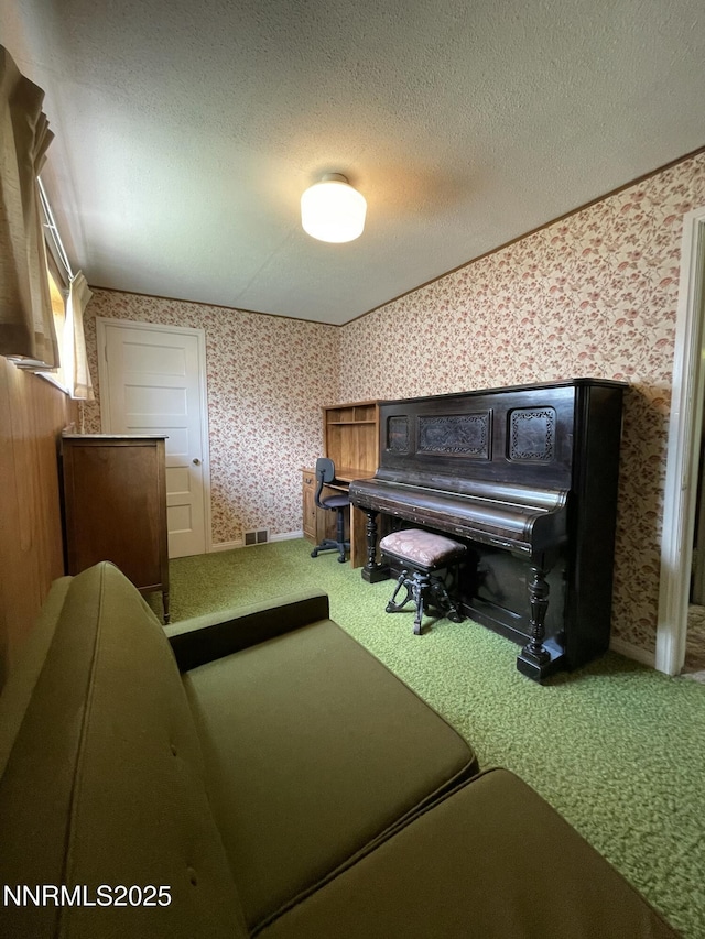 4 3rd St, Mcgill, NV 89318 - living area featuring wallpapered walls, carpet flooring, and a textured ceiling