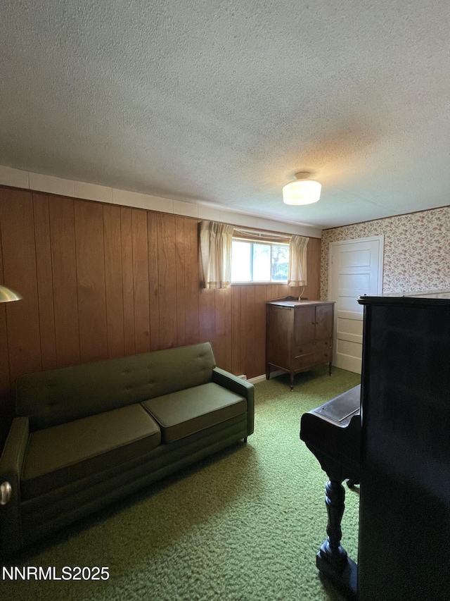 4 3rd St, Mcgill, NV 89318 - sitting room featuring a textured ceiling, light colored carpet, and wood walls