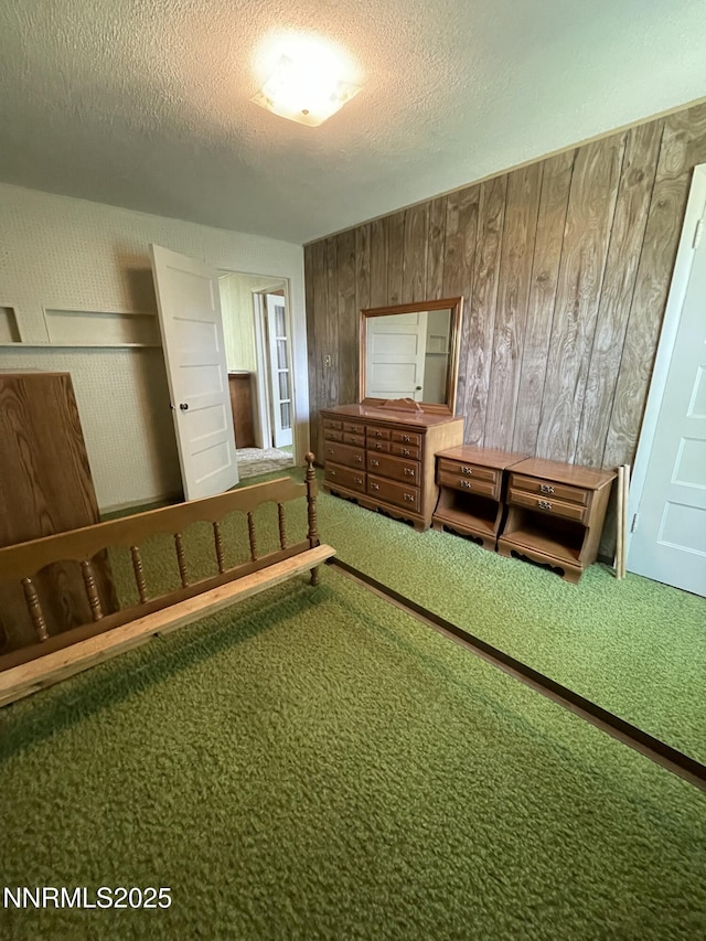 4 3rd St, Mcgill, NV 89318 - unfurnished bedroom with carpet, wood walls, and a textured ceiling