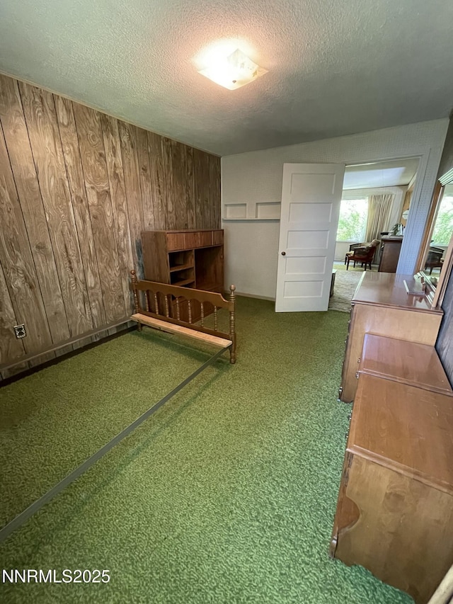 4 3rd St, Mcgill, NV 89318 - carpeted bedroom with a textured ceiling and wooden walls