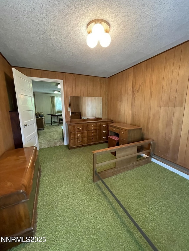 4 3rd St, Mcgill, NV 89318 - bedroom with wooden walls, carpet, and a textured ceiling
