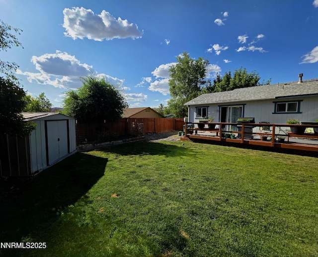 5776 Sculptor Ct, Sun Valley, NV 89433 - fenced backyard featuring a storage shed and a deck
