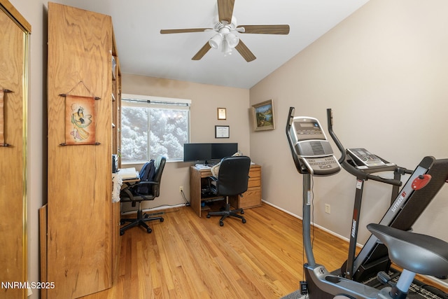 3280 Thornhill Dr, Reno, NV 89509 - office area featuring light wood finished floors, a ceiling fan, and lofted ceiling