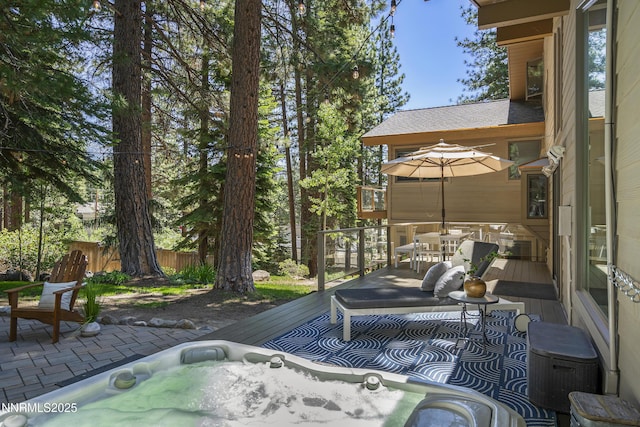 210 Allen Way, Incline Village, NV 89451 - wooden deck featuring outdoor dining area and a patio